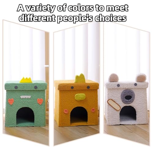 Cat Houses for Indoor Cats,Cat Cave Beds Pet Hideaway,2 Story Cube Condos Cat Sleeping Space,Collapsible Covered Burrowing Cozy Kitten Nest,Sturdy Structure Cat Play Tower (Green) - color: Green