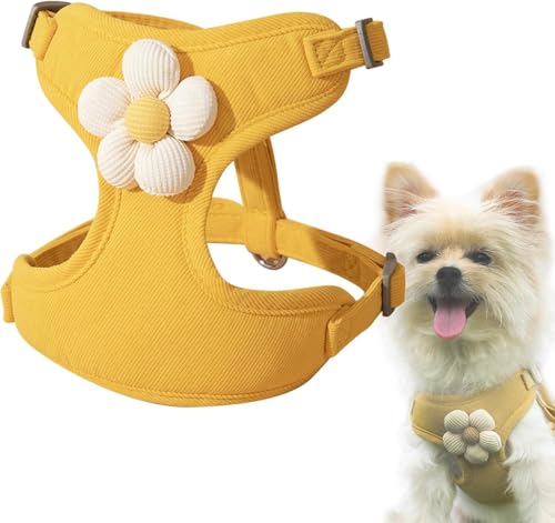 Cute Small Dog Harness with Daisy Embroidery, Breathable Dog Vest Adjustable Pet Puppy Harness Suitable for Walking, Running, Training, Everyday Wear - color: Yellow, size: S