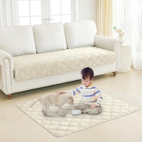 Smiry Waterproof Dog Bed Cover Blanket 52x82, Soft Reversible Pet Blanket, Washable Leakproof Cats Dogs Couch Cover for Sofa, Couch, Furniture, Beige/Beige - color: Beige/Beige, size: 52x82 Inch