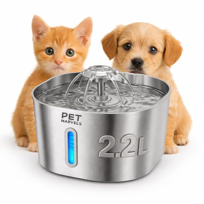 Stainless Steel Cat Water Fountain – 2.2L/74oz Ultra-Quiet Pump, Visible Water Level, Dual Flow Modes – Automatic Pet Water Dispenser for Cats & Small Dogs - color: Silver