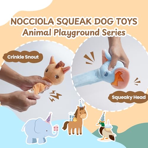 Nocciola Dog Squeak Toys 3pcs, Dog Toys to Keep Them Busy for Aggressive Chewers, Hide and Seek Crinkle Dog Toy for Large Dogs, Long Face Wild Animals Playground Series - style: Horse Elephant, Duck