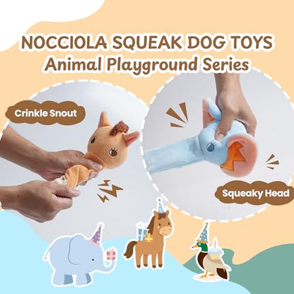 Nocciola Dog Squeak Toys 3pcs, Dog Toys to Keep Them Busy for Aggressive Chewers, Hide and Seek Crinkle Dog Toy for Large Dogs, Long Face Wild Animals Playground Series - style: Horse Elephant, Duck