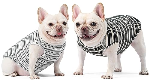 Dog Shirts Vest Cotton Striped T-Shirt, Sleeveless Stretchy Pet Clothes for Small Dogs, 2-Pack Soft Breathable Puppy Tank Top Cat Tee (XX-Large, Black,Gray) - color: Black,Gray, size: XX-Large