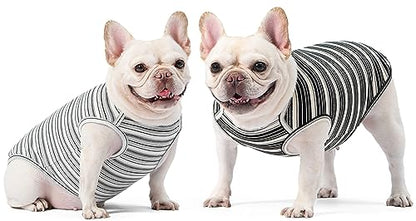 Dog Shirts Vest Cotton Striped T-Shirt, Sleeveless Stretchy Pet Clothes for Small Dogs, 2-Pack Soft Breathable Puppy Tank Top Cat Tee (X-Large, Black,Gray) - color: Black,Gray, size: X-Large