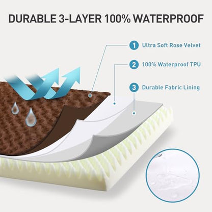 Dog Crate Bed Waterproof Dog Beds for Medium Pets Rose Velvet Soft Fluffy Washable with Removable Cover & Anti-Slip Bottom, 29 x 18 Inch, Brown - color: Brown, size: 29.0"L x 18.0"W x 3.0"Th