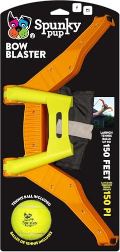 Spunky Pup Bow Blaster Dog Toy | Load, Launch, Fetch Tennis Ball included | Interactive Dog Play | Powerful Slingshot Sends Balls and Small Toys Flying Up to 150 ft - style: Spunky