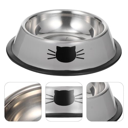 BESPORTBLE Thickened Stainless Steel Pet Bowl Set with Dual Food and Water Bowls Anti-Skid Base Gray Cat and Dog Feeding Dish for Indoor Use