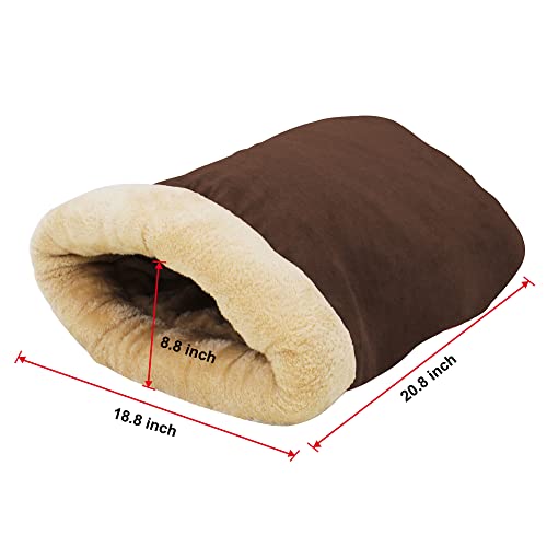 4 in 1 Self Warming Burrow Cat Bed, Pet Hideway Sleeping Cuddle Cave (Brown) - color: Brown