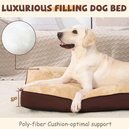 Dog Crate Bed Waterproof Deluxe Plush Dog Beds with Removable Washable Cover Anti-Slip Bottom Pet Sleeping Mattress for Large, Medium, Jumbo, Small Dogs, 41 x 27 inch, Brown - color: Brown, size: 41.0"L x 27.0"W x 3.0"Th