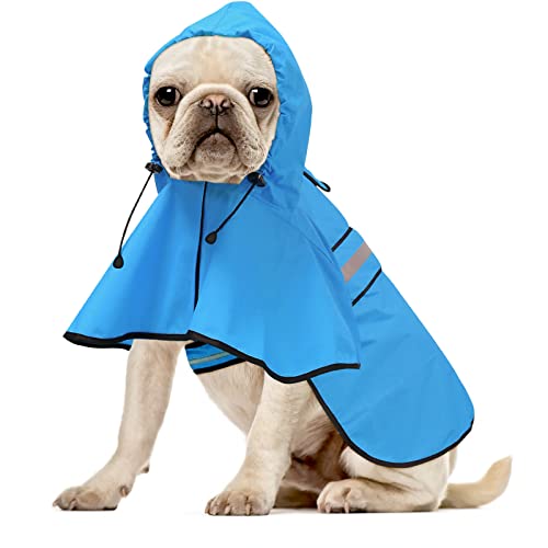 Waterproof Reflective Dog Rain Coat - Adjustable Puppy Rain Jacket Poncho, Lightweight Dog Hooded Pet Raincoat for Small to X- Large Dogs and Puppies (Blue, Medium) - color: Blue, size: Medium