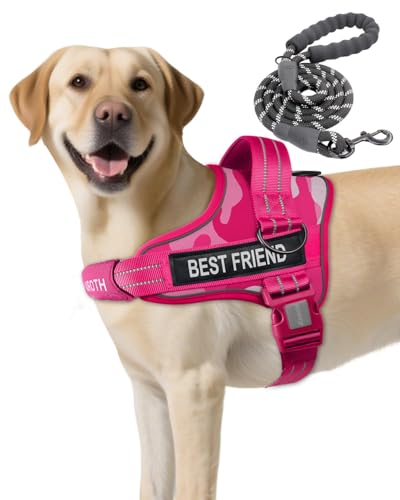 AUROTH Dog Harness and Leash Set, Soft Padded Service Dog Vest with 5.25FT Dog Leash, No Choke, Easy On Pet Vest, Adjustable Reflective No Pull Dog Harness Small Sized Dog, Easy Walking and Training - color: Pink Camo, size: Small