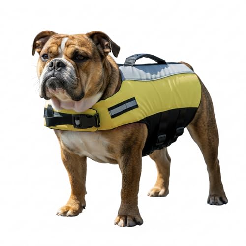 Geyecete Dog Life Vest for Swimming with Handle Dog Life Jacket High Adjustable for Swimming, Boating,and Water Safety, High-Buoyancy,Yellow-S - size: Small