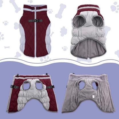 Lelepet Dog Coat Warm Dog Winter Coat Waterproof Dogs Jacket with Harness Built in Reflective Pet Fleece Vest Zip-Up Cold Weather Coats for Dogs Turtleneck & Windproof Coats Chihuahua Wine Red XS - color: Burgundy, size: X-Small