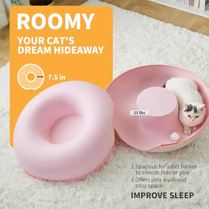 Peekaboo Cat Tunnel for Large Cats up to 30 lbs, Features A Jingle Ball, Removable and Washable Tunnel Bed, and a Cozy Donut Tunnel (Pink, 24 Inches) - color: Pink