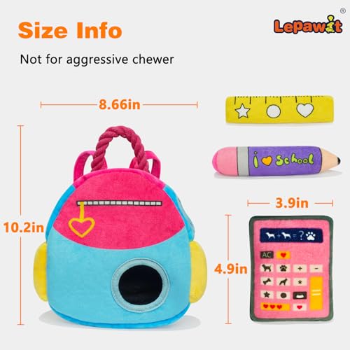 Hide and Seek Dog Toys, Squeaky Interactive Puzzle Dog Toys for Boredom and Stimulation, Dog Enrichment Toys with Rope for Small and Medium Dogs - style: I-Schoolbag