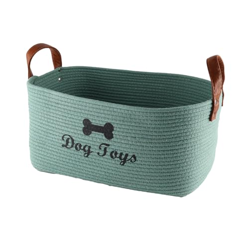 Geyecete X-Large Cotton Rope Dog Basket with Leather handle Blanket Storage Basket Decorative Clothes Hamper Basket | Extra Large Baskets for Blankets or Laundry-Geen - color: Geen(Long Handle)