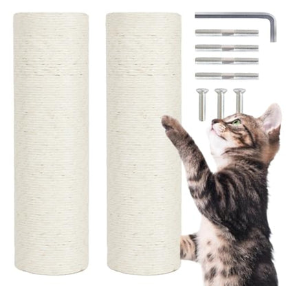 PowerKing Thick Natural Sisal Replacement Scratching Post,15.7" Length, 4.5" Thick, 2Pcs M8 Cat Scratch Post Refill Poles, Ideal for Refurbishment, Includes Screws, White - color: White, size: 15.7''+15.7'' (4.5'' Thick)