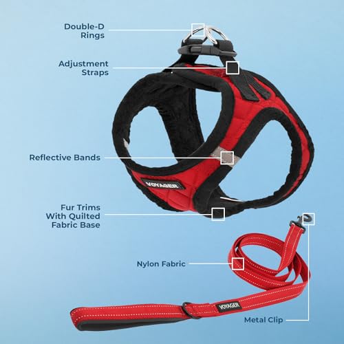 Best Pet Supplies Voyager Step-in Plush Dog Harness - Soft, Step in Vest Harness and Reflective Dog 5 ft Leash Combo with Neoprene Handle for Small and Medium Dogs, Red Plush, XL - color: Harness Leash Set (Red Plush), size: XL (Chest: 20.5 - 23")