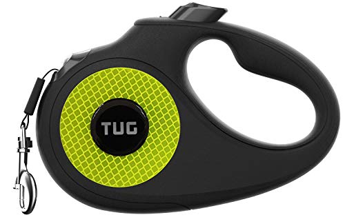 TUG 360° Tangle-Free Reflective Retractable Dog Leash | 16 ft Strong Nylon Tape (Large) - color: Black/Reflective, size: Large, 16 ft