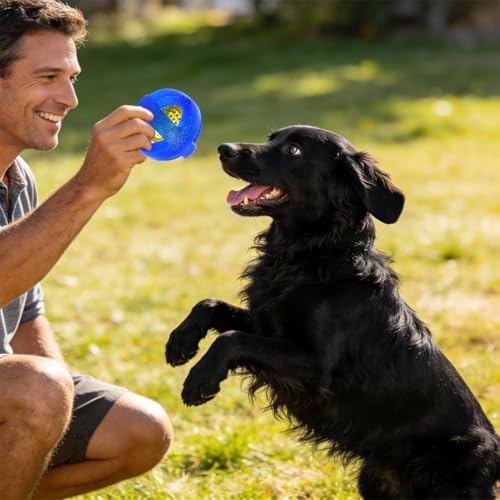 Dog Ball Toy for Chewing and Treat Dispensing - Toug Rubber Puppy Chew Toys Interactive Puzzle Balls for Teething & Slow Feeding, 3.5 Inch (Blue) - color: Blue
