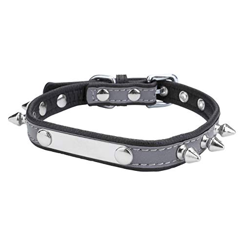 Mogoko Personalized Punk Rock Spiked Dog Collar, Custom Puppy Pet Reflective Leather Collar with Engraved ID Name Plate for Small Medium Large Dogs（S Size; Black）