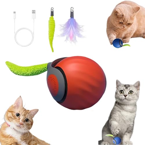 Speedy Tail 2.0 Cat Toy,Interactive Cat Ball,CatToys for Indoor Cats,Chewie Viral CatBall,Adjustable Sports Rolling Toy,Electric RollingBall Christmas Birthday Gift for Pets.(Orange) - color: Orange