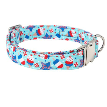 Maca Bates 4th of July Basic Dog Collar American Flag USA Patriotic 4 of 7 Dogs Collars Adjustable Soft Blue Independence Day Gift for Small Medium Large XL Boy Girl Male Female Puppy - color: July 4th-Basic-Icecream, size: S
