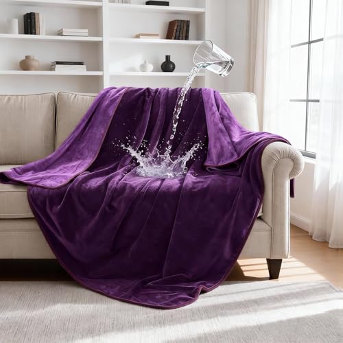 gogobunny Waterproof Blanket for Dogs and Cats, Reversible Flannel Double-Sided Furniture Protector for Couch Sofa Bed Against Spills & Pet Fur (60" x 80", Dark Purple/Light Purple) - color: Dark Purple/Light Purple, size: 60" x 80"