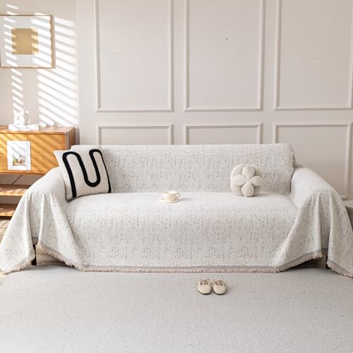 Couch Cover for Dogs, Boho Sofa Covers for 3 Cushion Couch, Chenille Slipcover for Pets Washable, L-Shape Sectional Couch Loveseat Cover Soft Throw Blankets with Tassels(71x102,Speckled Beige) - color: Speckled Beige, size: 71*102 inch