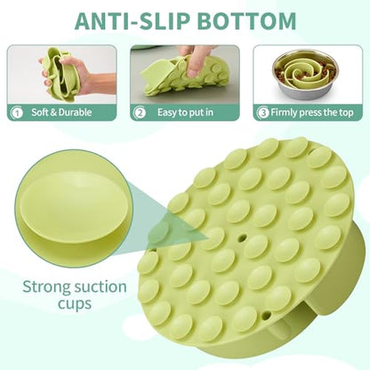 Slow Feeder Dog Bowls Insert, Animire Soft Silicone Slow Eating Dog Food Bowl for Small, Medium and Large Dogs, Compatible with Regular and Elevated Bowls - color: Green, size: L
