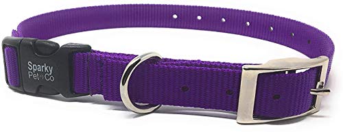 Sparky Pet Co - ECollar Replacement Strap - Easy Release Double Buckle Dog Collar - Rugged Nylon - Adjustable - D Ring - Quick Release Metal Clasp - for Invisible Fence Systems - 1" x 28" - Purple - color: Purple, size: 1" Wide