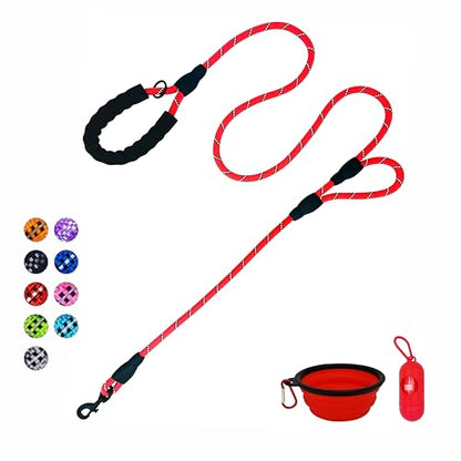 Dog Leash Heavy Duty 6ft, Double Handle Dog Leash with Padded Handle for Traffic Control, Reflective Rope Leashes for Large and Medium Dogs Night Control Safety Training (Red) - color: Red (25 to 120 lbs)