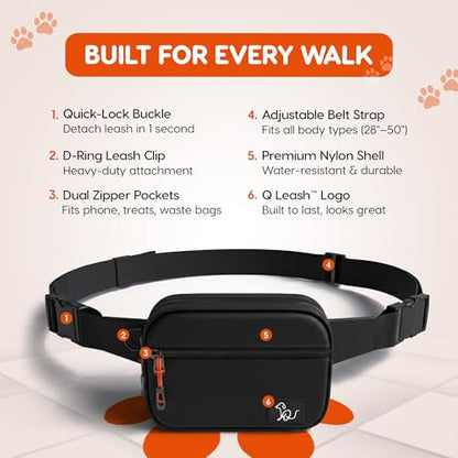 Hands Free Dog Leash with Zipper Storage Pouch - Waist Belt Bungee Running, Walking & Hiking Leash - Padded Handle - Seat Belt Attachment - Reflective No Pull Control for SM-L Dogs 10-120 lbs (Black) - color: Savannah-Axel Black