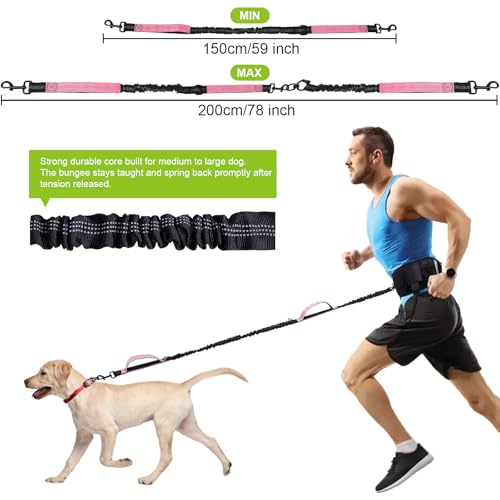 Hands Free Dog Leash, Waist Leash for Dog Walking, Running, Jogging, Waist Leashes with Adjustable Belt, Medium & Large Dogs Running Leashes Hands Free, Dual Padded Handles and Durable Bungee(Pink) - color: Pink