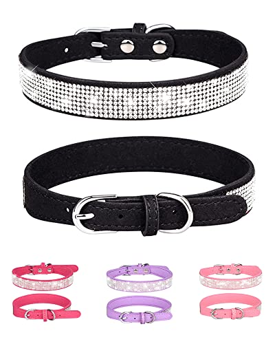 Dog Collar for Small Dogs, Adjustable Leather Suede Bling Dog Collars，Black Dog Collar Cat Collar, Rhinestone Dog Collar (XS, Black) - color: black, size: XS