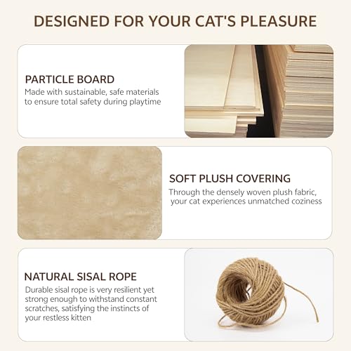 13-in-1 Cat Wall Shelves, Wall Mounted Cats Furniture Set with Plush Fabric, Cat Climbing Wall Systems, Cats Shelf with Moon Hammock, Condo, House, Step, Bridge Ladder, Scratching Post, Beige - color: Beige, size: 13-in-1