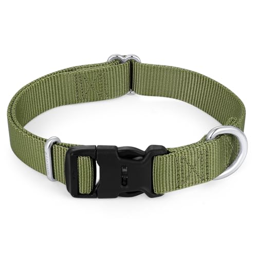 Mikivery Nylon Dog Collar with Quick Release Buckle Soft Adjustable Sturdy for Small Medium Large Dogs Military Green,M - color: Military Green, size: M：13"-20"