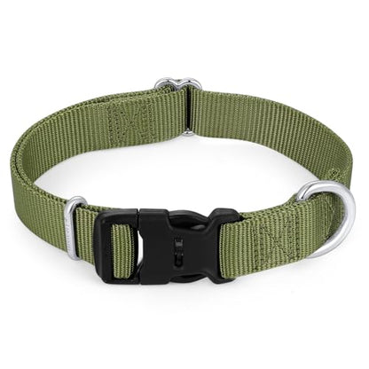 Mikivery Nylon Dog Collar with Quick Release Buckle Soft Adjustable Sturdy for Small Medium Large Dogs Military Green,L - color: Military Green, size: L：17.5"-25.5"