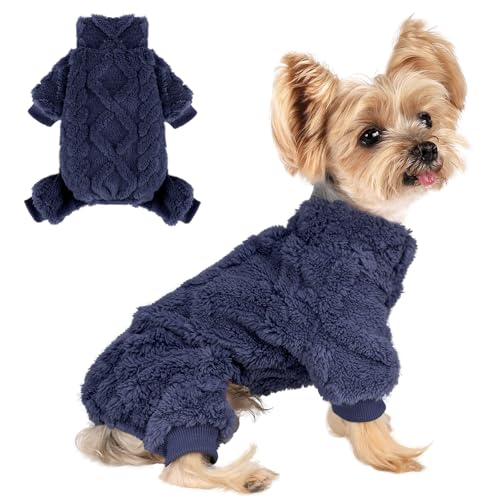 Dog Sweater, Dog Pajamas Small Sized Dog,Warm Fleece Pajamas for Dogs, Winter Chihuahua Yorkie Teacup Cat Sweater Clothes Outfits,Soft Cold Weather Pet Coat(M,Dark Blue) - color: Dark Blue, size: Medium (Chest 18.5in)