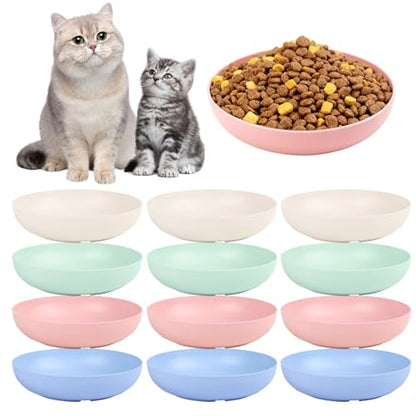[12 Pack] Cat Dishes Whisker Friendly, Shallow Wide Pet Food and Water Bowl, 5.5 Inch Cat Food Dish, Friendly Wet Feeding Bowl, Durable Wheat Straw Pet Bowls, Pet Plate for Kittens (Indoor/Outdoor) - size: 12 Pack