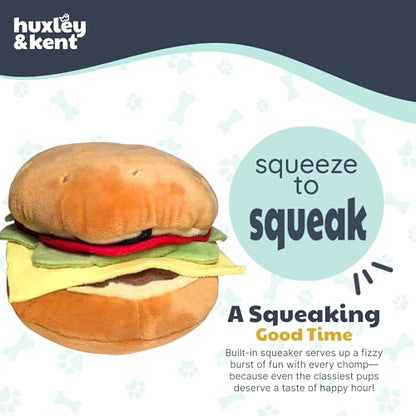 Huxley & Kent Funny Dog Toy w/Squeaker – Power Plush Squeaky Dog Toys for Small, Medium & Large Dogs – Soft Stuffed Animal for Indoor Play & Fetch - Hamburger, Small - size: Small, style: Hamburger