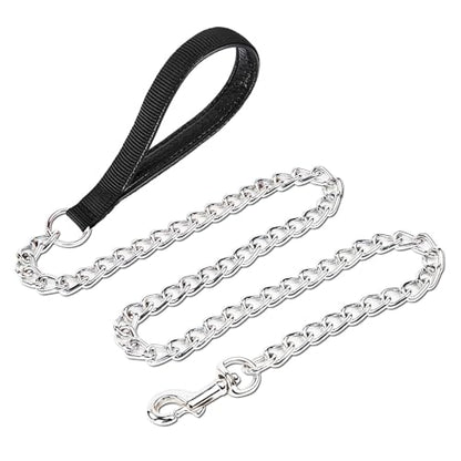 Chain Leash Metal Dog Leash Chrome Plated with Soft Padded Handle for Small Dogs.(S, Black Handle) - color: Black, size: Small