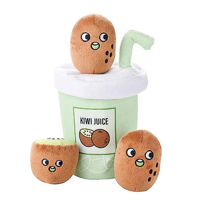 HugSmart Pet – Squeaky Hide and Seek Plush Dog Toys | Cute Interactive Plush Puzzle Toys for Small/Medium Dogs (Small, Kiwi Juice)