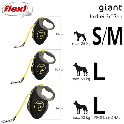 Flexi Giant Professional, Gurt, L: 10 M, Schwarz/Neon - size: X-Large (10 m)