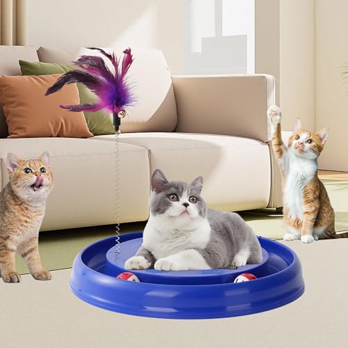 Interactive Cat Ball Track Toy Cat Scratcher with 2 Self-Rotating Balls and 1 Kitten Interactive Toy,Durable Scratch Pad for Indoor Play,Cardboard Scratcher Pad 3-in-1 Cat Toy (Grey) - color: Grey