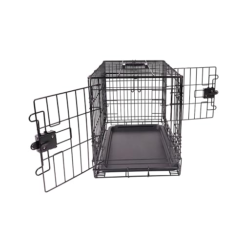 Amazon Basics Portable, Foldable Metal Wire Dog Crate with Removable Tray, Double Door, Divider Panel, 24" x 18" x 20", Black - size: 24.0"L x 18.0"W x 20.0"H, style: Double Door w/ Divider