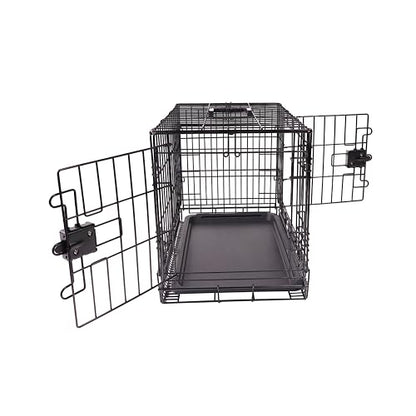 Amazon Basics Portable, Foldable Metal Wire Dog Crate with Removable Tray, Double Door, Divider Panel, Easy to Assemble, 22 x 13 x 16 in, Black - size: 22.0"L x 13.0"W x 16.0"H, style: Double Door w/ Divider