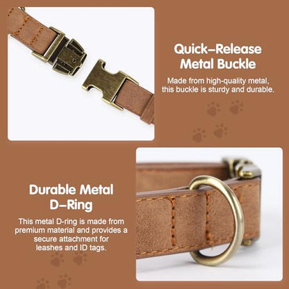 TDTOK Soft PU Leather Dog Collar, Classic Leather Collar for Small Medium Large Dogs with Quick Release Metal Buckle, Durable & Adjustable Fit 10-23" Neck - color: Brown, size: L