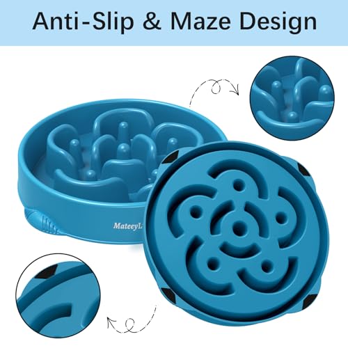 MateeyLife Large Slow Feeder Dog Bowls, Anti-Choking Puzzle Dog Food Bowls, Anti-Slip Interactive Feeding Slow Down Eating, Bloat Stop Maze Dishes for Large Breeds 4 Cups DarkBlue - color: G-DarkBlue, size: Large