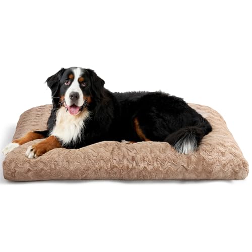 EHEYCIGA XXL Washable Dog Bed for Crate 47x29 Inch, Reversible Kennel Pad for Extra Large Dogs Weight Up to 100 lbs, Plush and Comfy Pet Sleeping Mat, Camel - color: Camel, size: 47" x 29"x 4"
